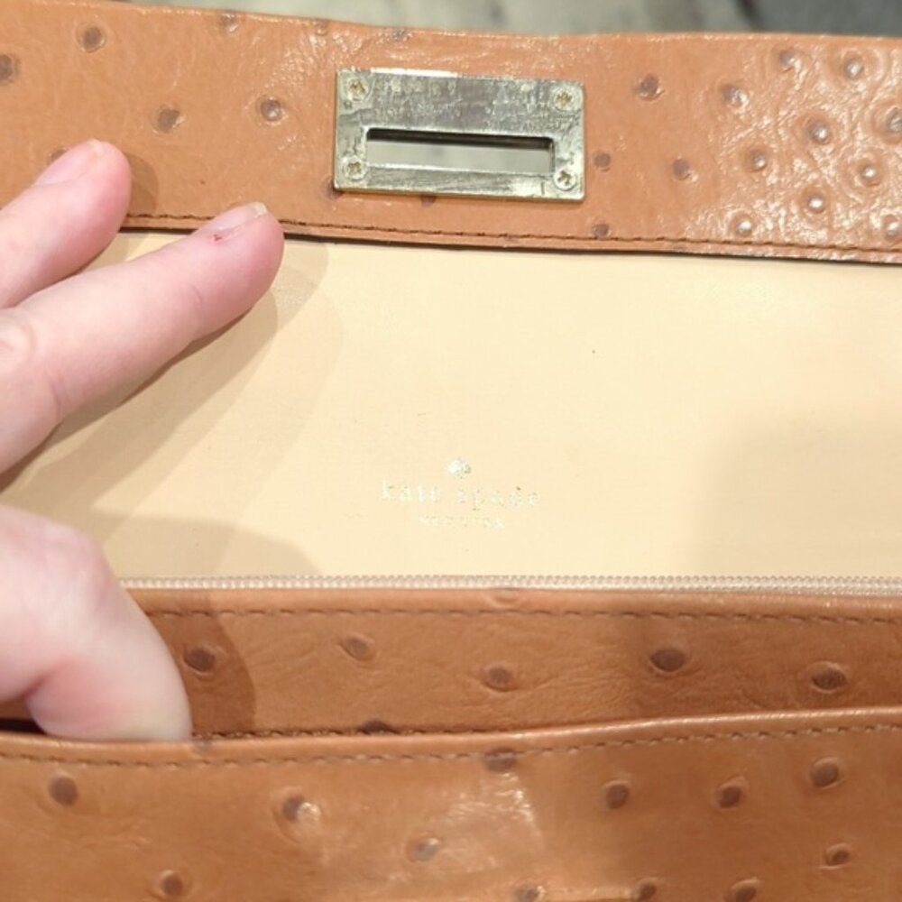 Kate Spade Combo Large Catalina purse and wallet in Cognac Ostrich leather - Picture 6 of 12
